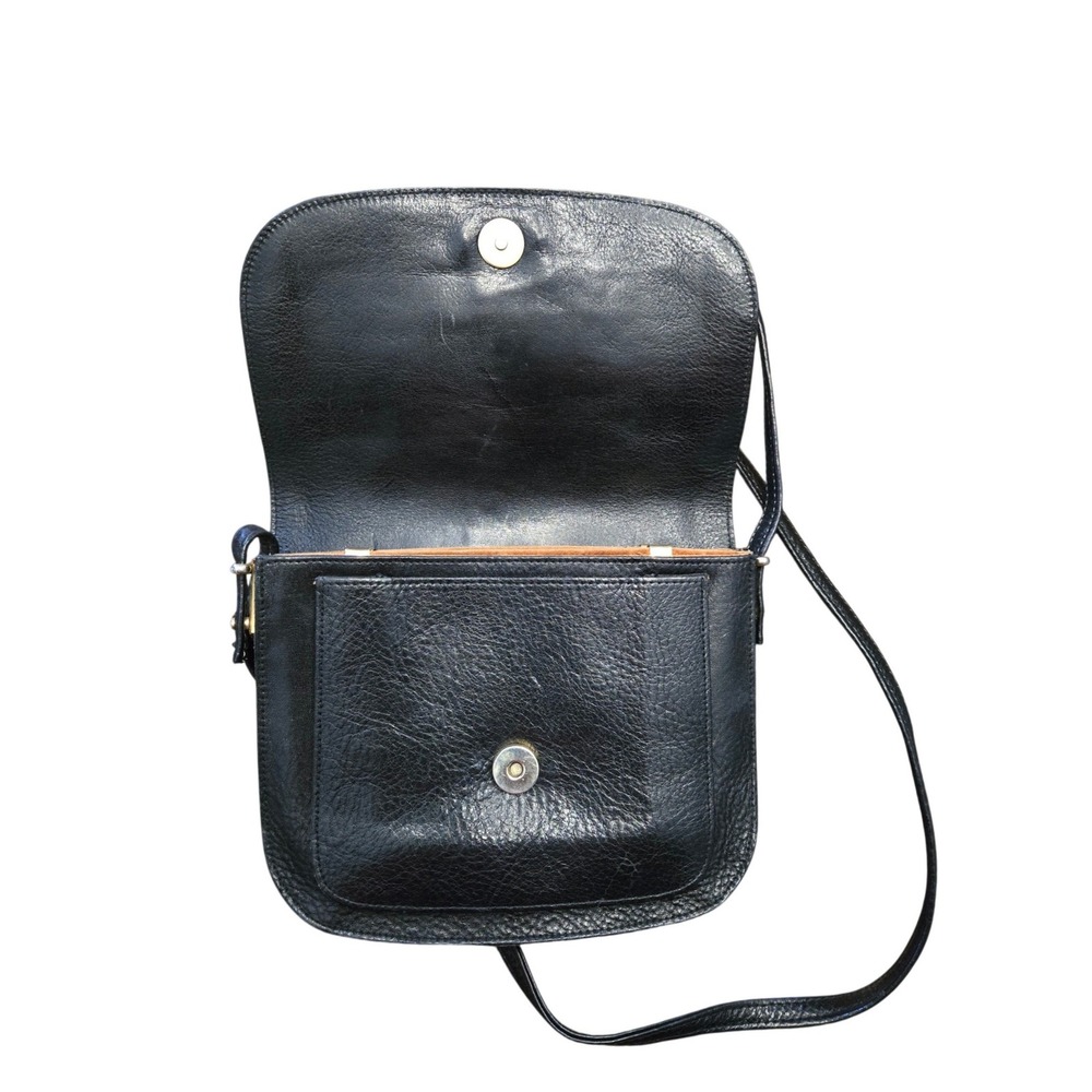 Vintage Black Genuine Leather Crossbody Purse Pebbled Minimalist Classic - Picture 4 of 8